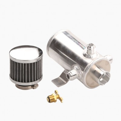 750ml 3 ports Aluminum Universal Baffled Oil Catch Can  Fuel Tank with air filter